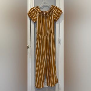 Xhilaration Short Sleeve Off the Shoulder Striped Cropped Wide Leg Jumpsuit.